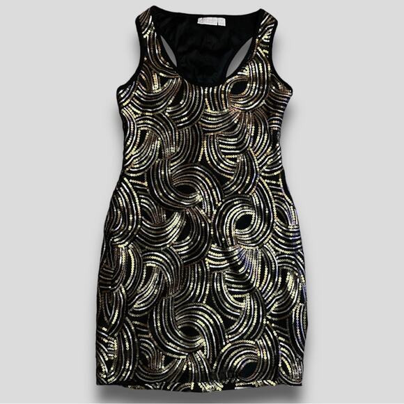 BISOU BISOU T-BACK Y2K SEQUIN COCKTAIL PARTY DRESS BRONZE  6 - Picture 2 of 8